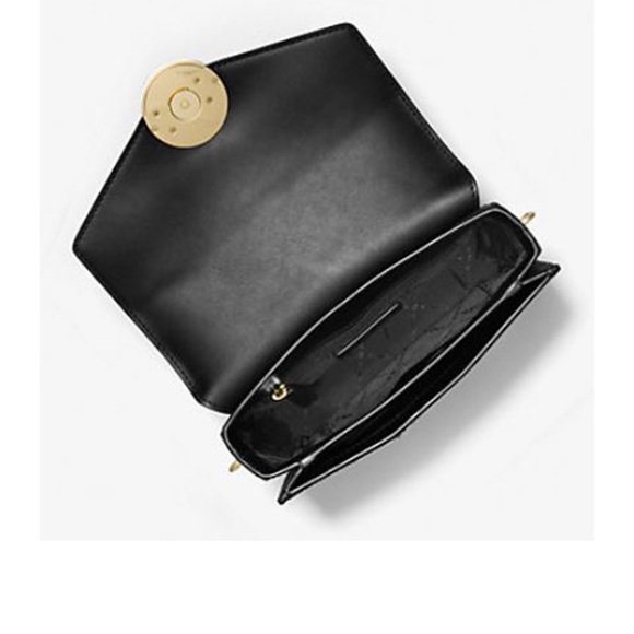 Michael Kors Carmen Medium Flap Chain Shoulder Crossbody Bag Black Haircalf - Picture 4 of 16